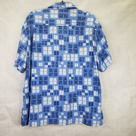 NAT NAST Button Up Shirt Men's XL Silk Blend Blue Square Hawaiian Short Sleeve - Picture 8 of 15